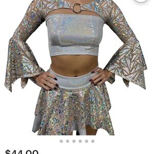 Holographic Skirt Set